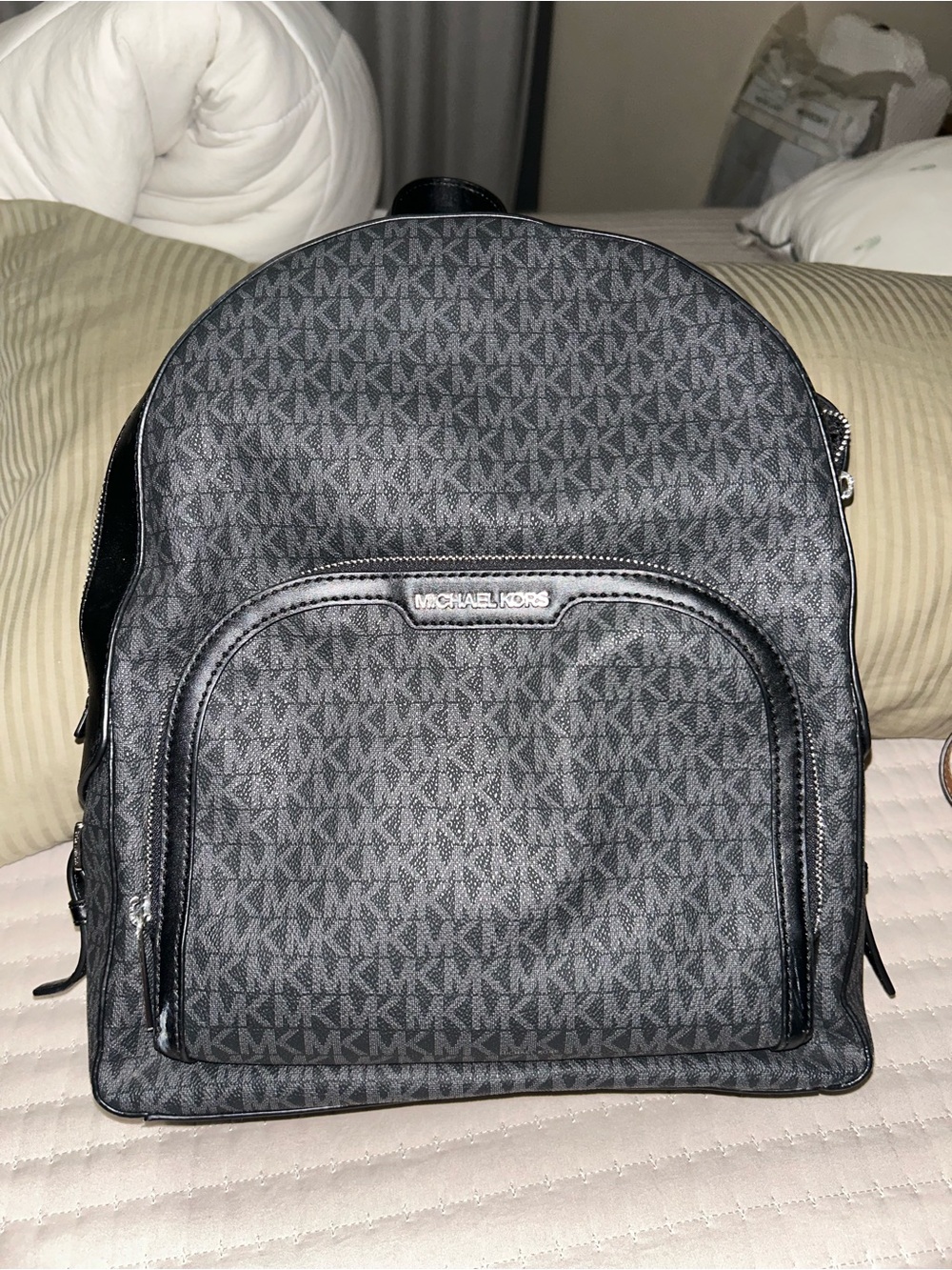 Michael Kors Black MK Logo Backpack with Front Pocket